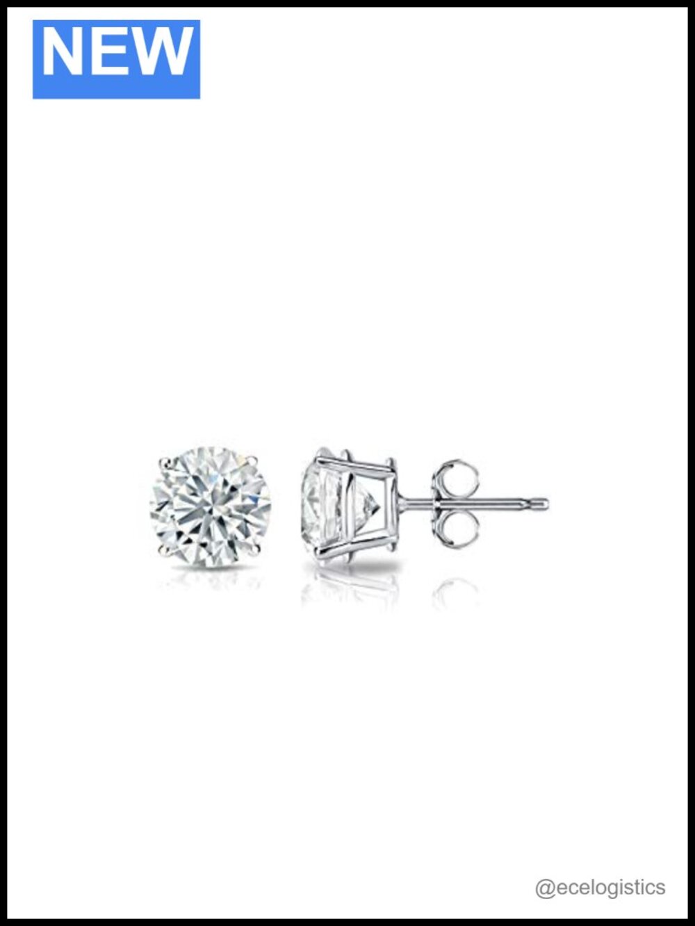 14k White Gold Lab Grown Diamond Stud Earrings 4-Prong Push Back 0.25ct